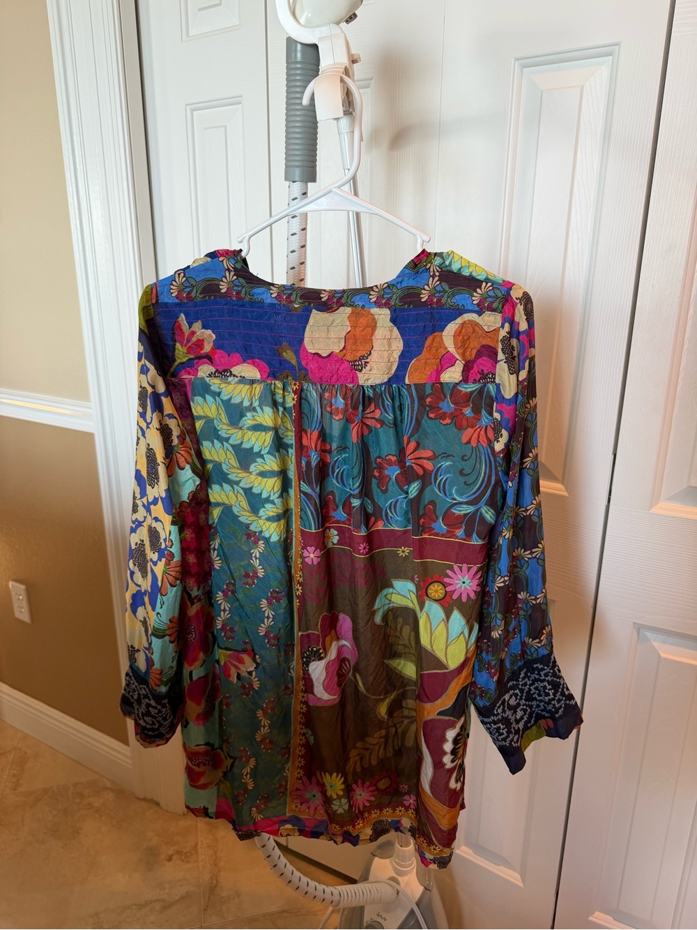 Johnny Was Womens Multicolor Floral Patchwork Dress — Blue, Green, Pink, Yellow